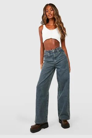 Boohoo Womens Basics High Waisted Super Wide Leg Jeans - - 8