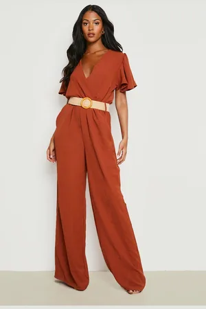Boohoo Womens Tall Belted Angel Sleeve Jumpsuit - - 6