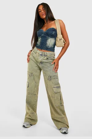 Boohoo Womens Yellow Tint Wide Leg Denim Cargo Jeans - - 6