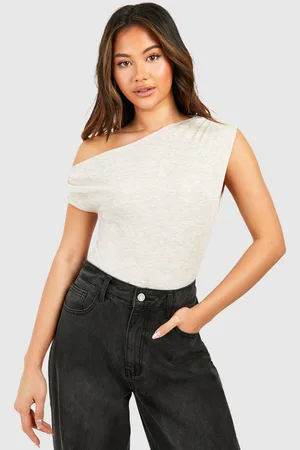 Boohoo Womens Rib Asymmetric Bodysuit - - 6