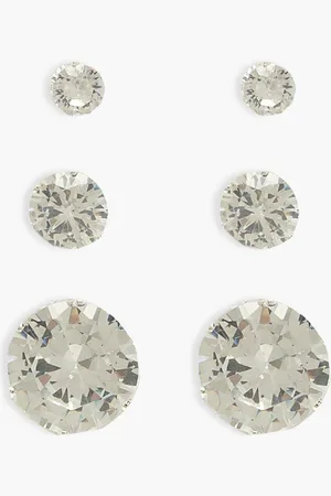 Boohoo Womens 3 Pack Diamante Stud Earrings - - One Size