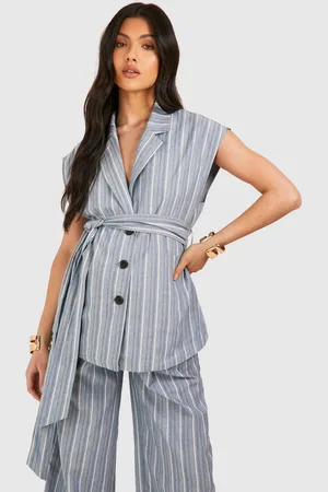 Boohoo Womens Maternity Stripe Sleeveless Belted Blazer - - 8