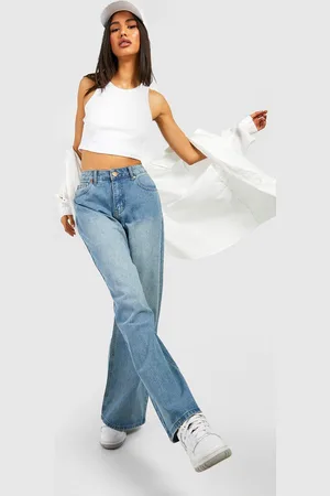 Boohoo Womens Mid Waist Vintage Wash Baggy Jeans - - 16