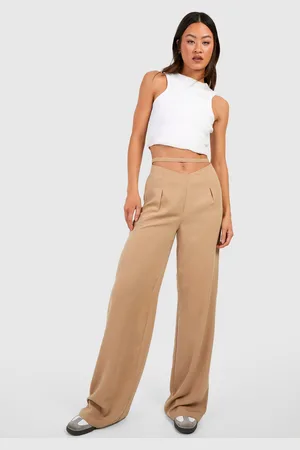 Boohoo Womens Tall Hammered Woven Pleated Wide Leg Trousers - - 10