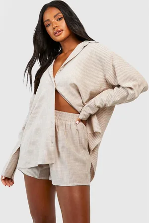 Boohoo Womens Cotton Tonal Pinstripe Pyjama Short - - 6