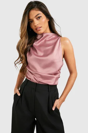 Boohoo Womens Satin Cowl High Neck Blouse - - 10