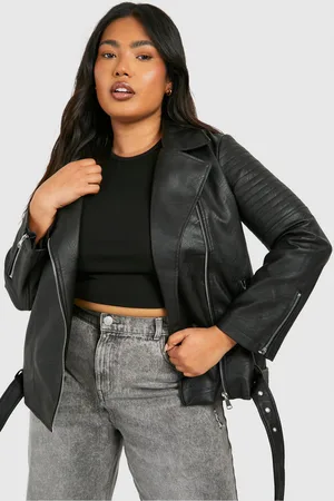 Boohoo Womens Plus Belted Faux Leather Pu Biker Jacket - - 16