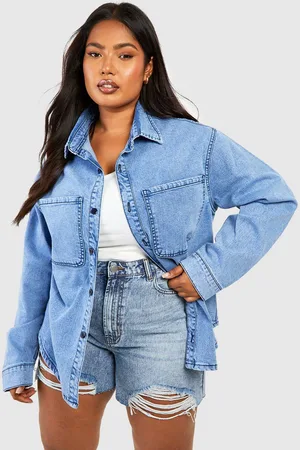 Boohoo Womens Plus Denim Acid Wash Shirt - - 24