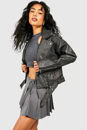 Boohoo Womens Vintage Look Faux Leather Biker Jacket - - 8