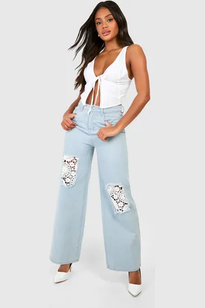 Boohoo Womens Crochet Mix Wide Leg Jeans - - 6