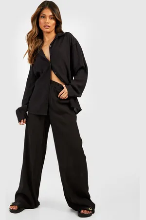 Boohoo Womens Crinkle Relaxed Fit Wide Leg Trousers - - 10