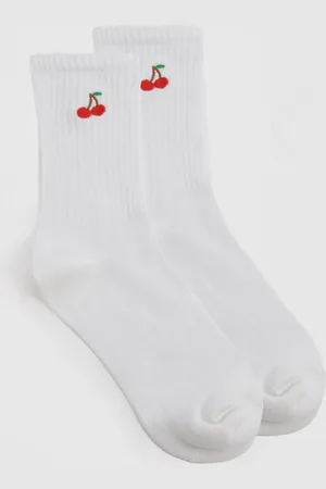 Boohoo Womens Embroidered Cherry Socks - - One Size