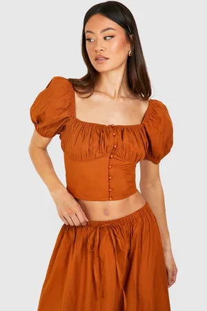 Boohoo Womens Tall Poplin Button Milkmaid Crop Top - - 8