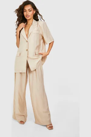Boohoo Womens Textured Crinkle Relaxed Fit Wide Leg Trousers - - 6