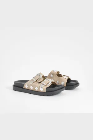 Boohoo Womens Western Detail Buckle Footbed Buckle Sliders - - 4