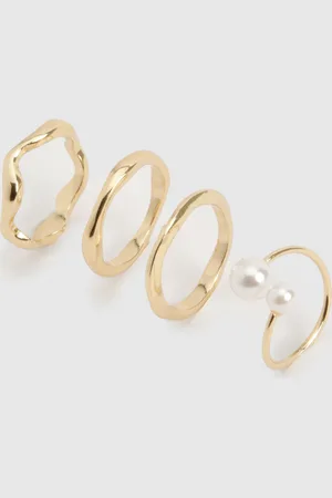 Boohoo Womens Pearl Detail Ring Multipack - - S/M