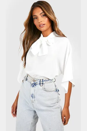 Boohoo Womens Woven Tie Neck Floaty Flared Sleeve Blouse - - 8