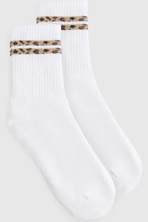 Boohoo Womens Leopard Double Stripe Sports Sock - - One Size