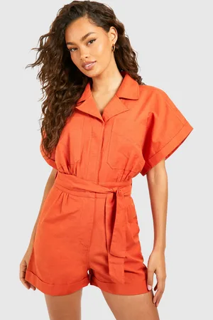 Boohoo Womens Linen Look Utility Belted Playsuit - - 10