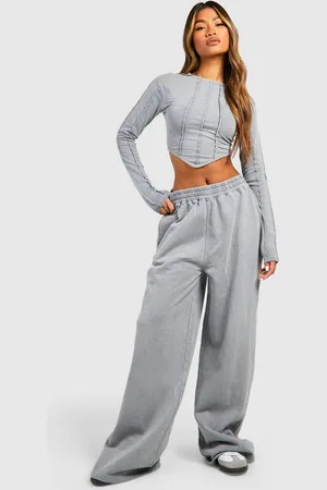 Boohoo Womens Washed Corset Hem Seam Detail Top And Straight Leg Jogger - - L
