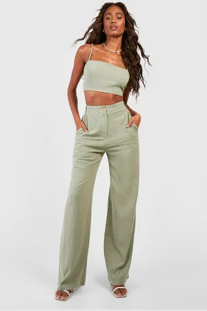 Boohoo Womens Linen Mix Tailored Straight Leg Trousers - - 10