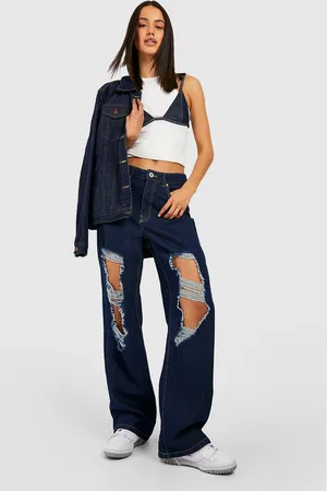 Boohoo Womens Basics Mid Rise Ripped Boyfriend Jeans - - 6