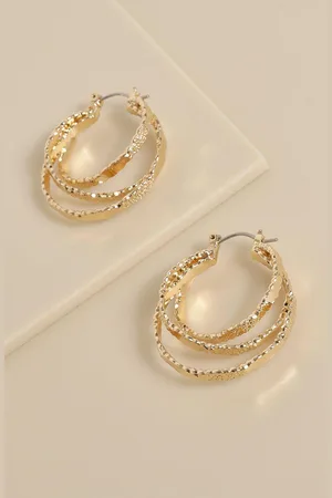 Boohoo Womens Textured Triple Hoop Earrings - - One Size