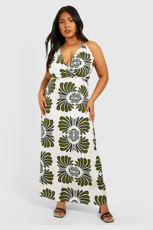 Boohoo Womens Plus Woven Scarf Print Strappy V Neck Maxi Dress - - 16