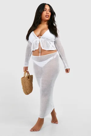 Boohoo Womens Plus Long Sleeve Tie Top And Skirt Beach Co-Ord - - 28
