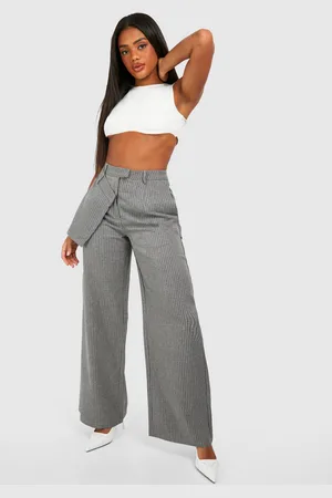 Boohoo Womens Waist Detail Textured Wide Leg Trouser - - 6
