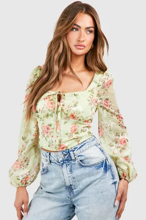 Boohoo Womens Floral Milkmaid Balloon Sleeve Top - - 14