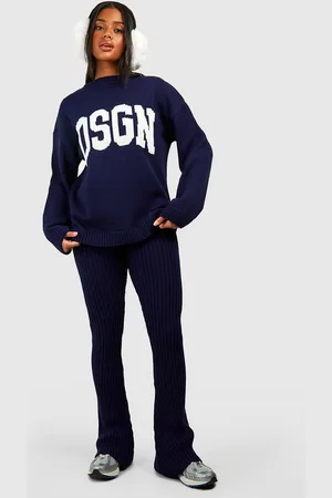 Boohoo Womens Dsgn Crew Neck Knitted Jumper And Flare Legging Set - - S