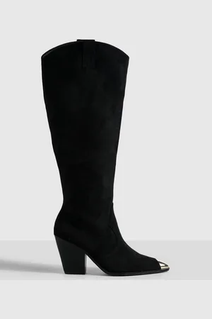 Boohoo Womens Knee High Toe Cap Pull On Western Cowboy Boots - - 3