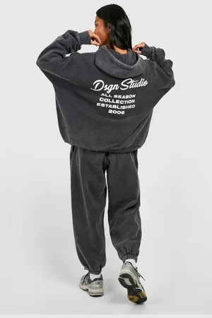 Boohoo Womens Petite Acid Wash Dsgn Studio Back Print Tracksuit - - S