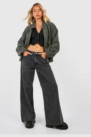 Boohoo Womens Acid Wash Wide Leg Jeans - - 14