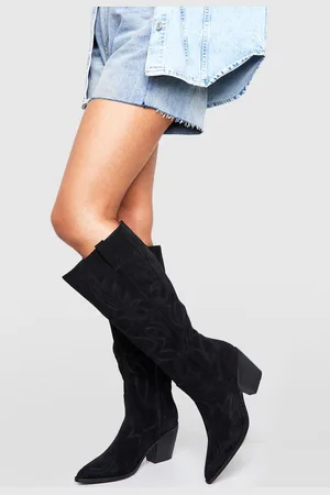 Boohoo Womens Casual Faux Suede Knee High Western Cowboy Boots - - 3