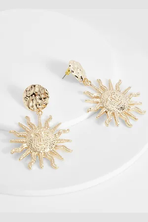 Boohoo Womens Rustic Hammered Sun Earrings - One Size
