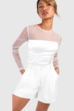 Boohoo Womens Pearl Satin Long Sleeve Top - - 10