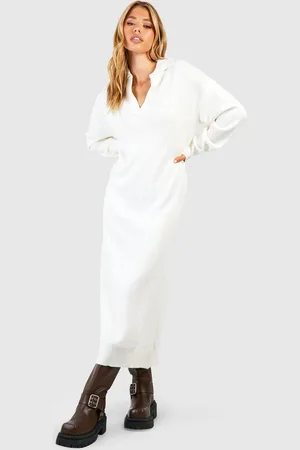 Boohoo Womens V Neck Collared Knitted Midi Dress - - 8