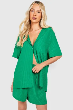 Boohoo Womens Tall Woven Textured Shirt & Short Set - - 12