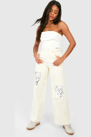 Boohoo Womens Crochet Mix Wide Leg Jeans - - 6