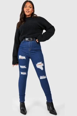 Boohoo Womens Plus Distressed Skinny Jeans - - 24