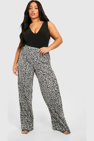 Boohoo Womens Plus Leopard Plisse Trousers - - 28