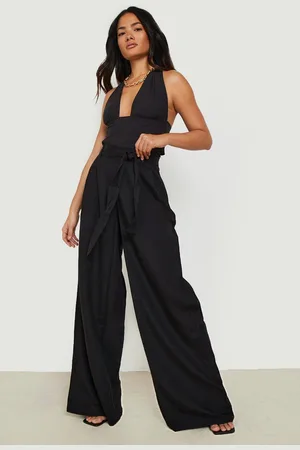Boohoo Womens Linen Look Belted Wide Leg Trouser - - 10