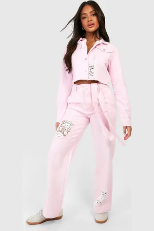 Boohoo Womens Crochet Mix Belted Wide Leg Jeans - - 6