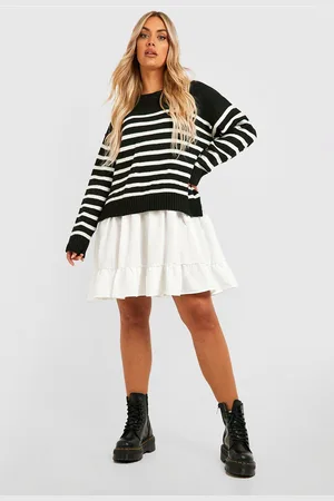 Boohoo Womens Plus Knitted Stripe Jumper 2 In 1 Shirt Dress - - 28