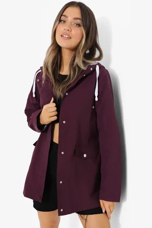 Boohoo Womens Hooded Contrast Trim Mac - - 10