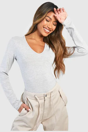 Boohoo Womens Basic 2 Pack V Neck Long Sleeve Bodysuit - - 6