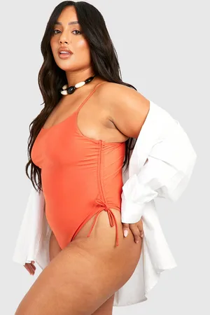Boohoo Womens Plus Ruched Side Scoop Swimsuit - - 28