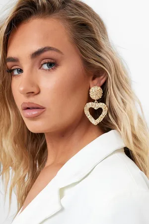 Boohoo Womens Heart Shaped Textured Statement Earrings - - One Size